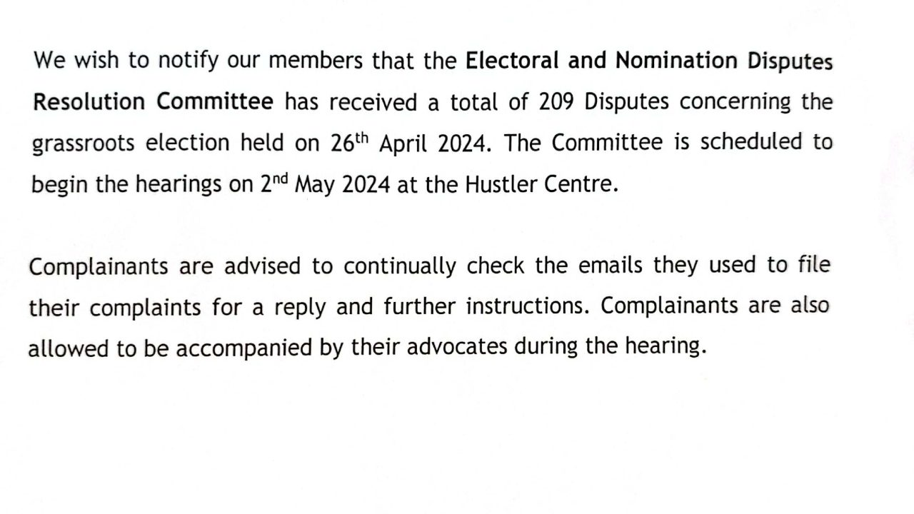 UDA PARTY GRASSROOTS ELECTIONS