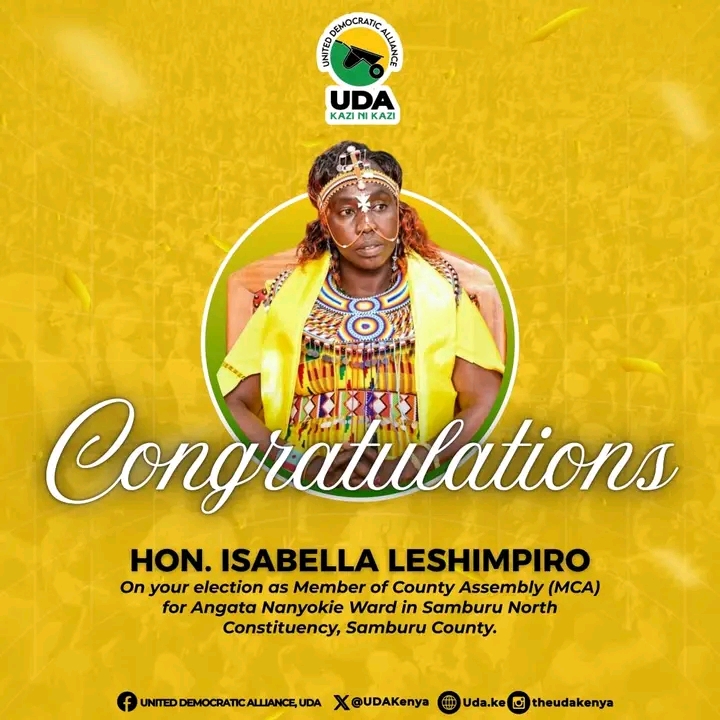 Congratulations to Hon. Isabella Leshimpiro on her election as MCA for Angata Nanyokie Ward